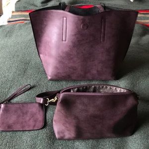 Susan Joy faux leather 3 piece purse set. Muted plum color.
